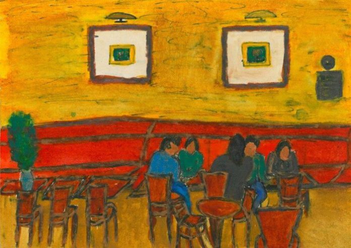 روشنفکران در کافه نادری، نقاشی از یزدان سعدی